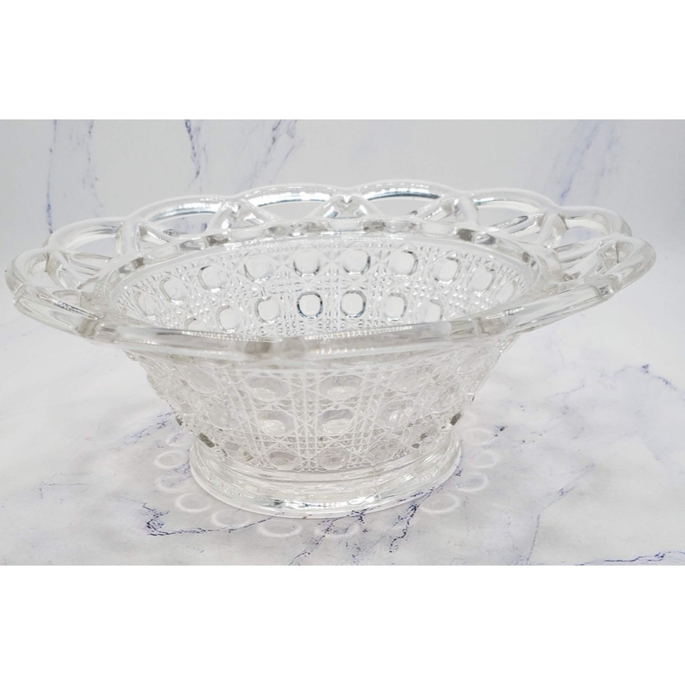 Vintage Imperial Clear Glass Button Open Lace Candy Bowl